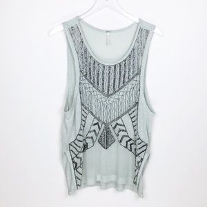 Free people sage green beaded linen top